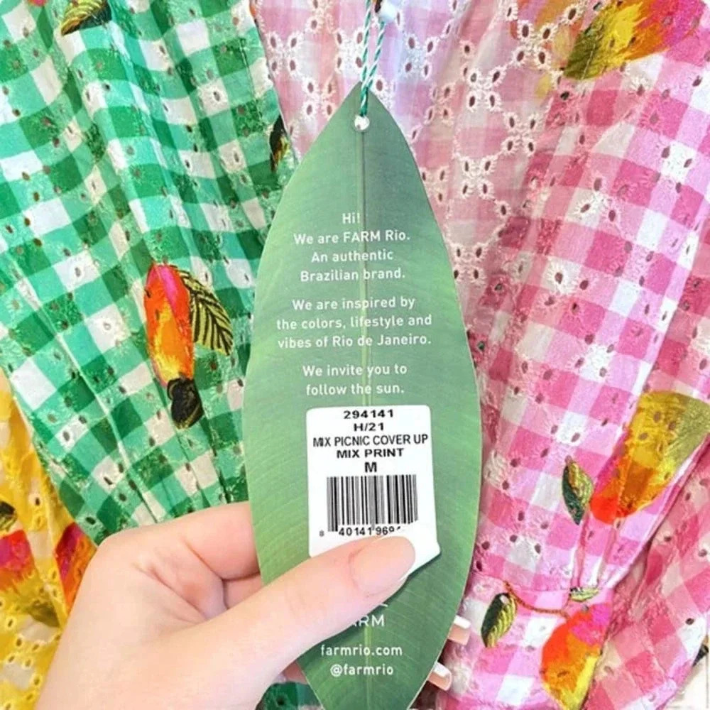 FARM Rio Green Pink Yellow Gingham Maxi Dress with Fruit Print - Picture 12 of 12